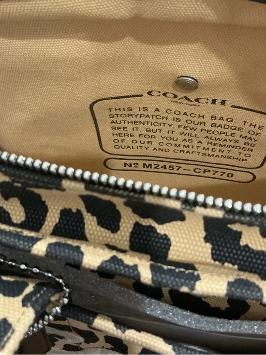 Coach Leopard Canvas Tote Bag 26 in Tan and Black with Embroidered Logo - Picture 8 of 11